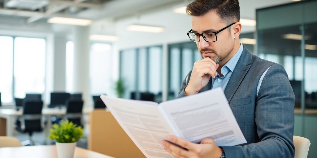 IT manager in Surrey reviewing strategic plans.