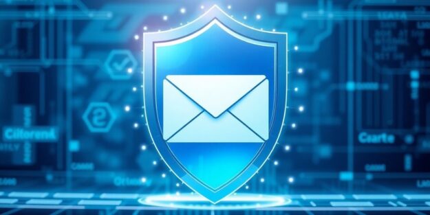 Digital shield protecting an email envelope.