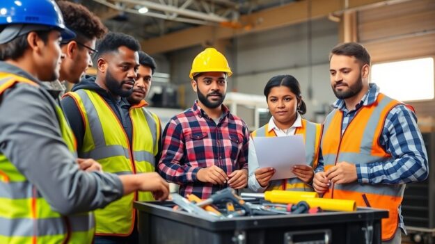 Construction team learning about phishing prevention.