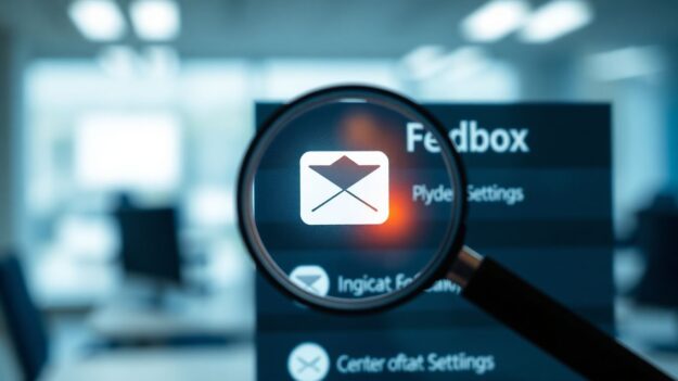 Magnifying glass over hidden inbox settings icon.