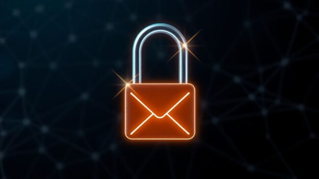 A digital padlock guarding an email icon.