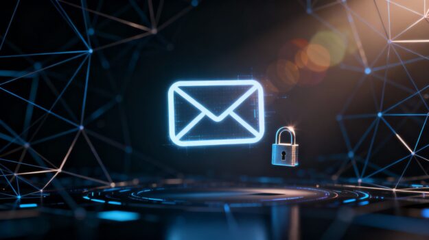 A digital padlock guarding an email icon.