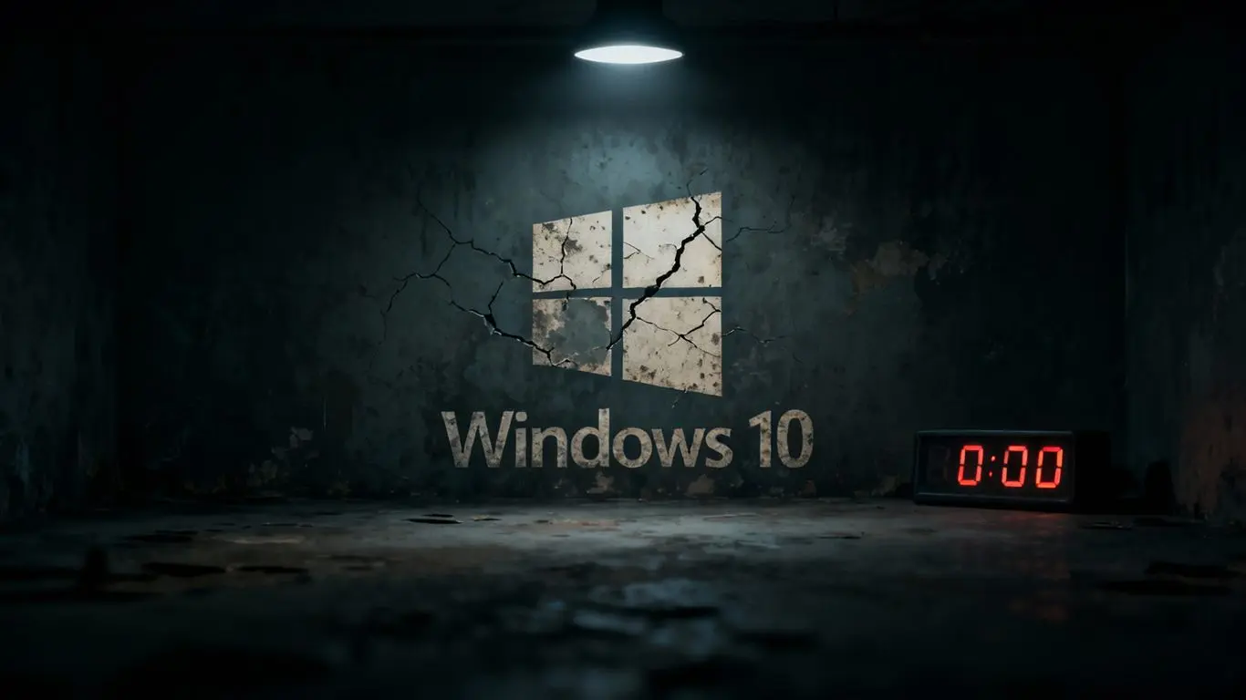 Fading Windows 10 logo with a ticking clock.