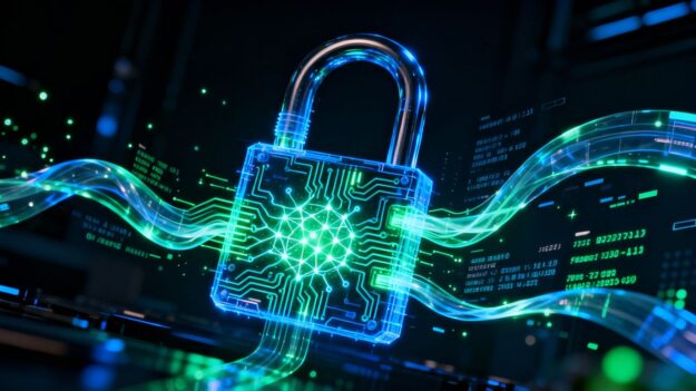 AI breaking through a digital lock.