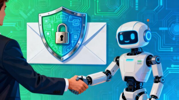 Shield protecting email inbox from digital threats.