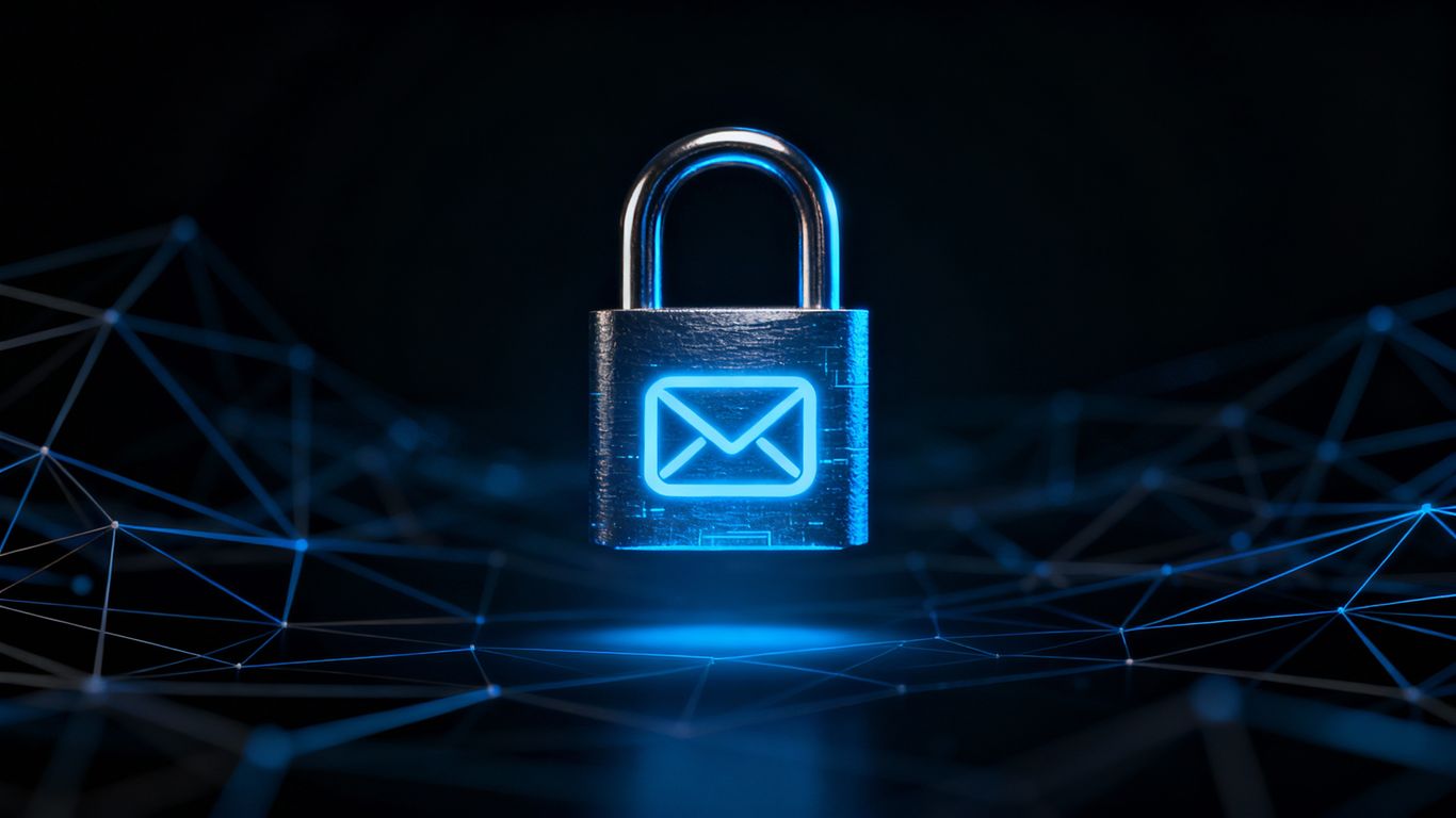 Secure email padlock over digital network.