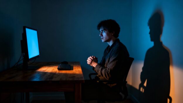 Person at computer, feeling exposed despite IT support.