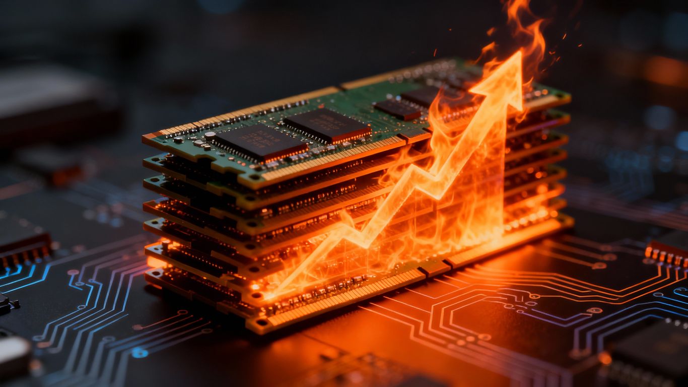 Computer memory modules with rising price indicators.
