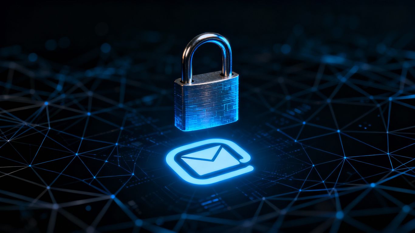 Digital padlock protecting an email icon.