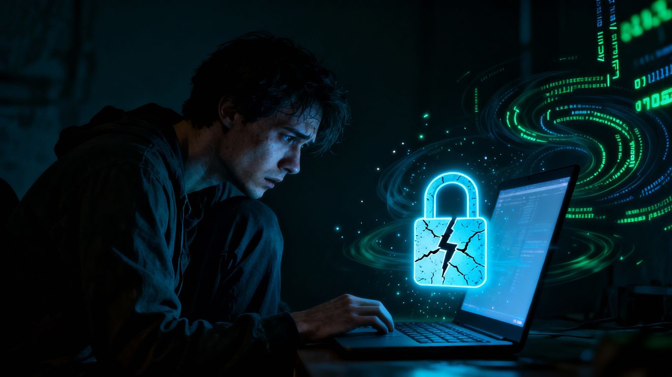 Cracked padlock on a laptop screen.