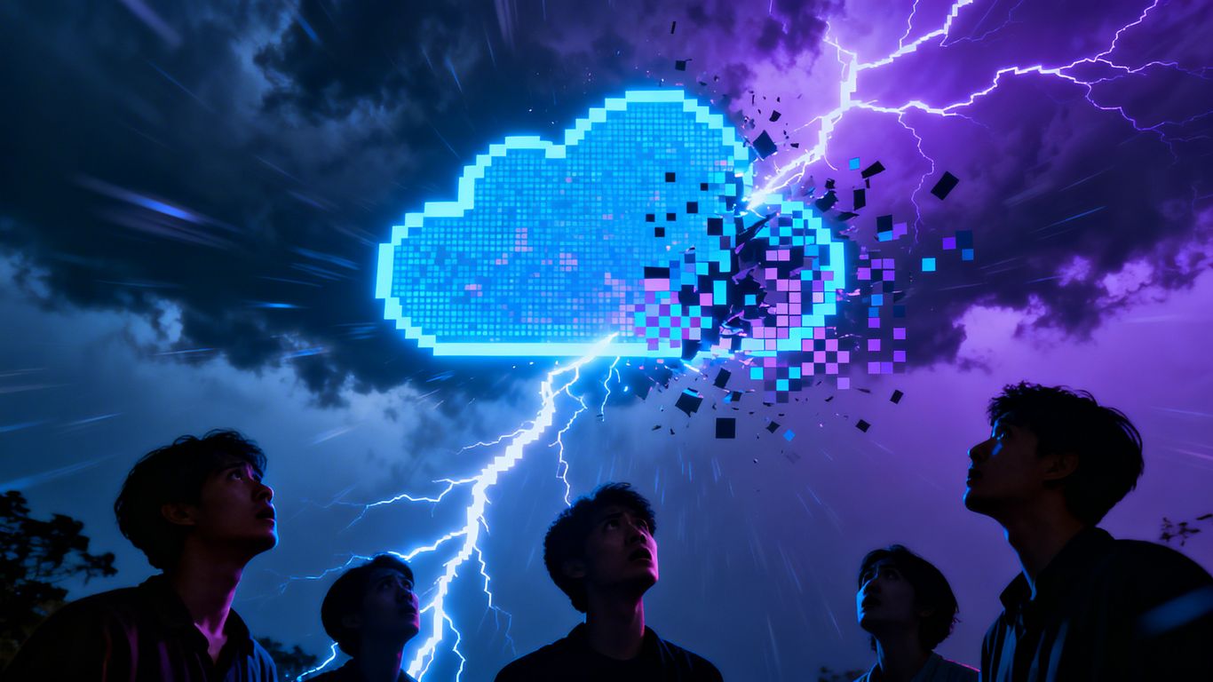 Digital storm hitting a cloud icon.