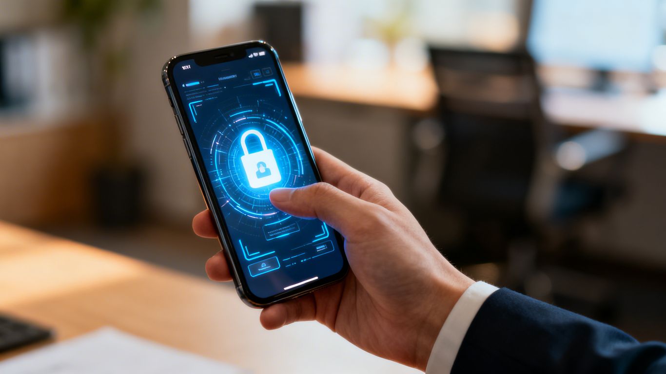 Person using a smartphone for multi-factor authentication.