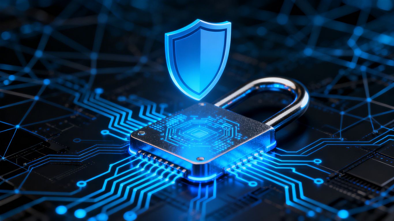 Digital lock and shield icon for system security.