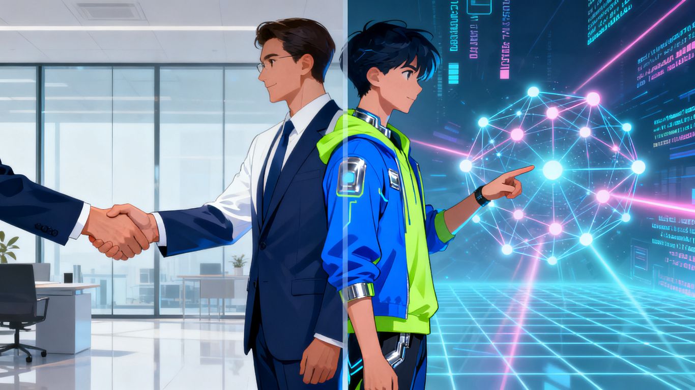 Two IT support figures, one professional, one tech-focused.