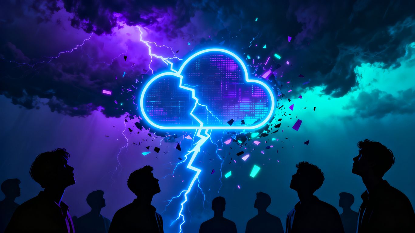 Digital storm hitting a cloud icon.