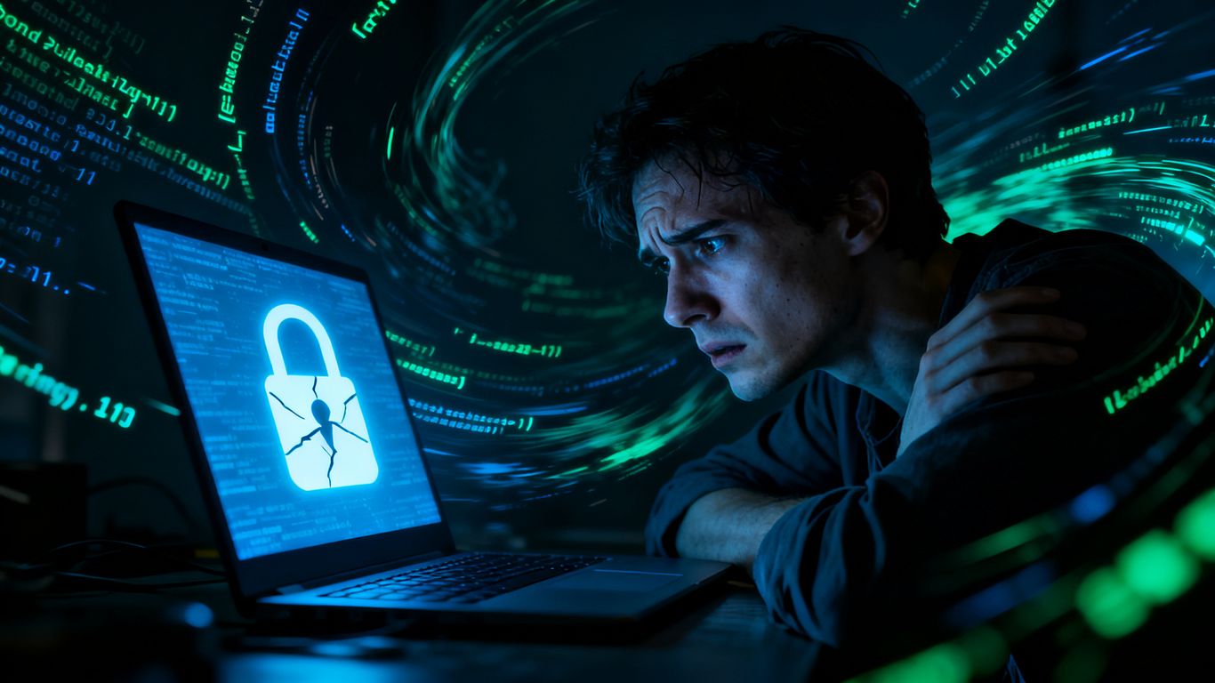 Cracked padlock on a laptop screen.