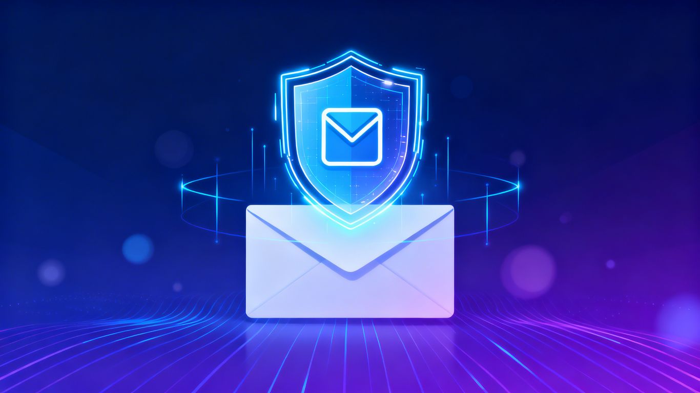 Digital shield protecting an email icon.