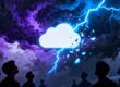 Digital storm hitting a cloud icon.