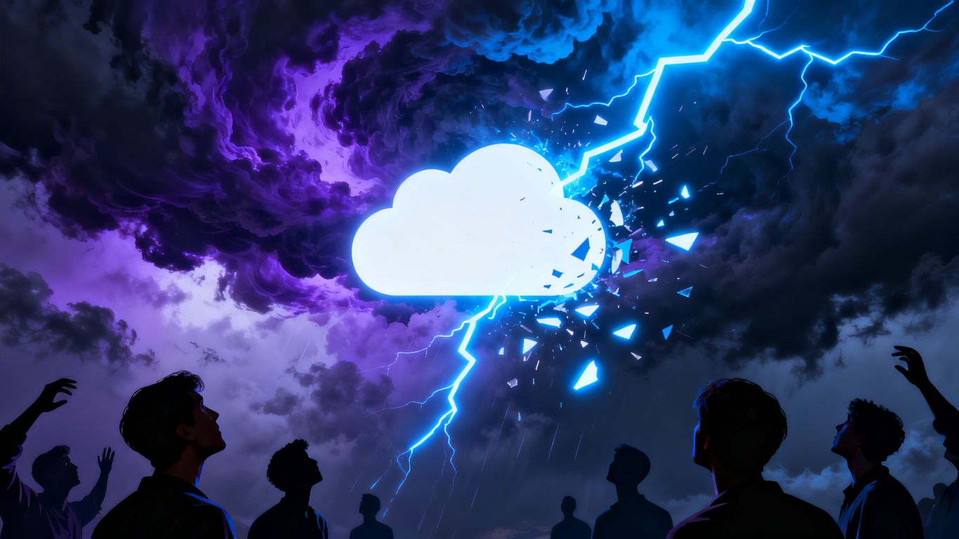 Digital storm hitting a cloud icon.