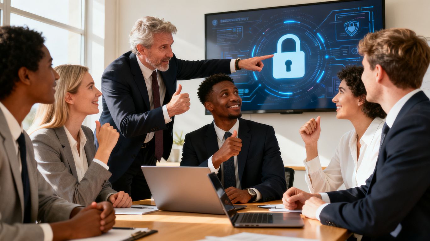 UK business staff learning about cybersecurity awareness.