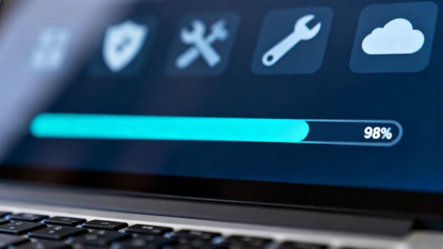 Computer screen showing automatic software updates in progress.