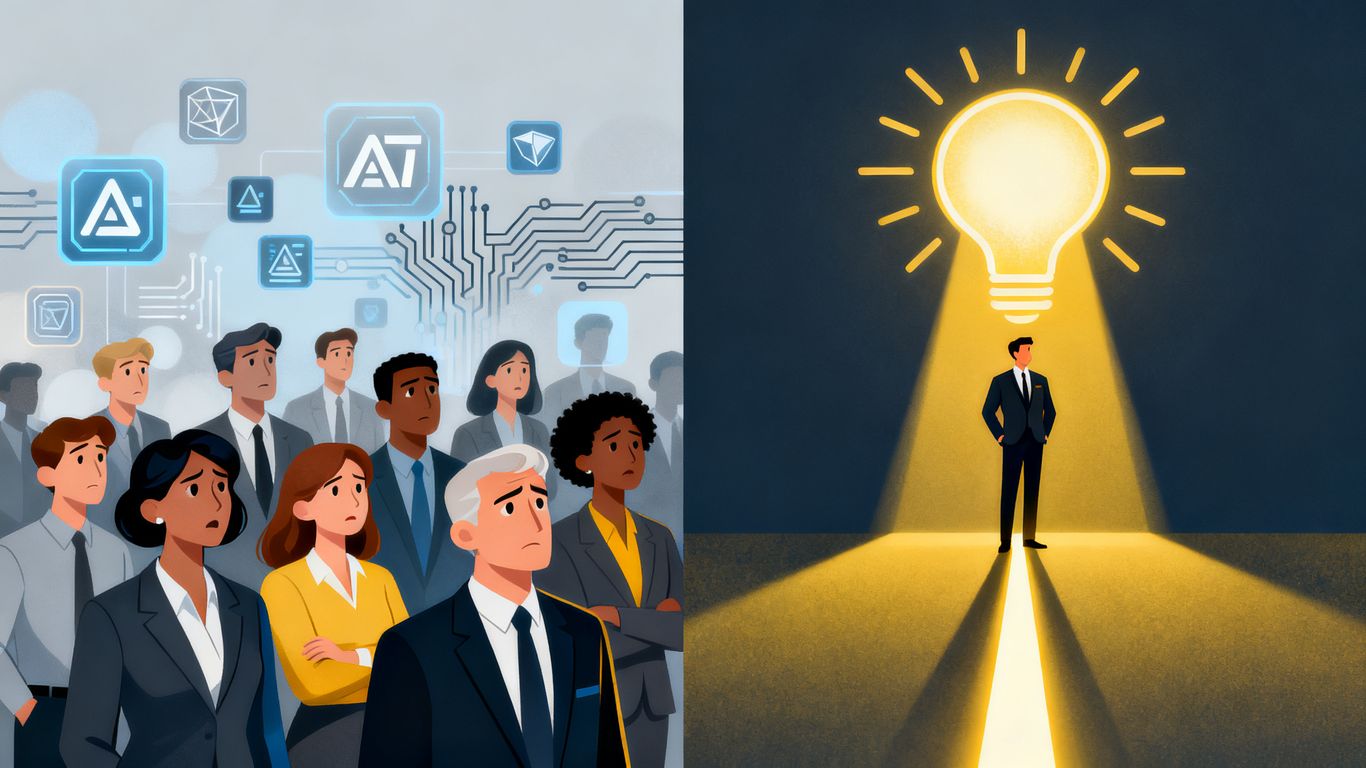 Business people confused by AI, then finding clarity.