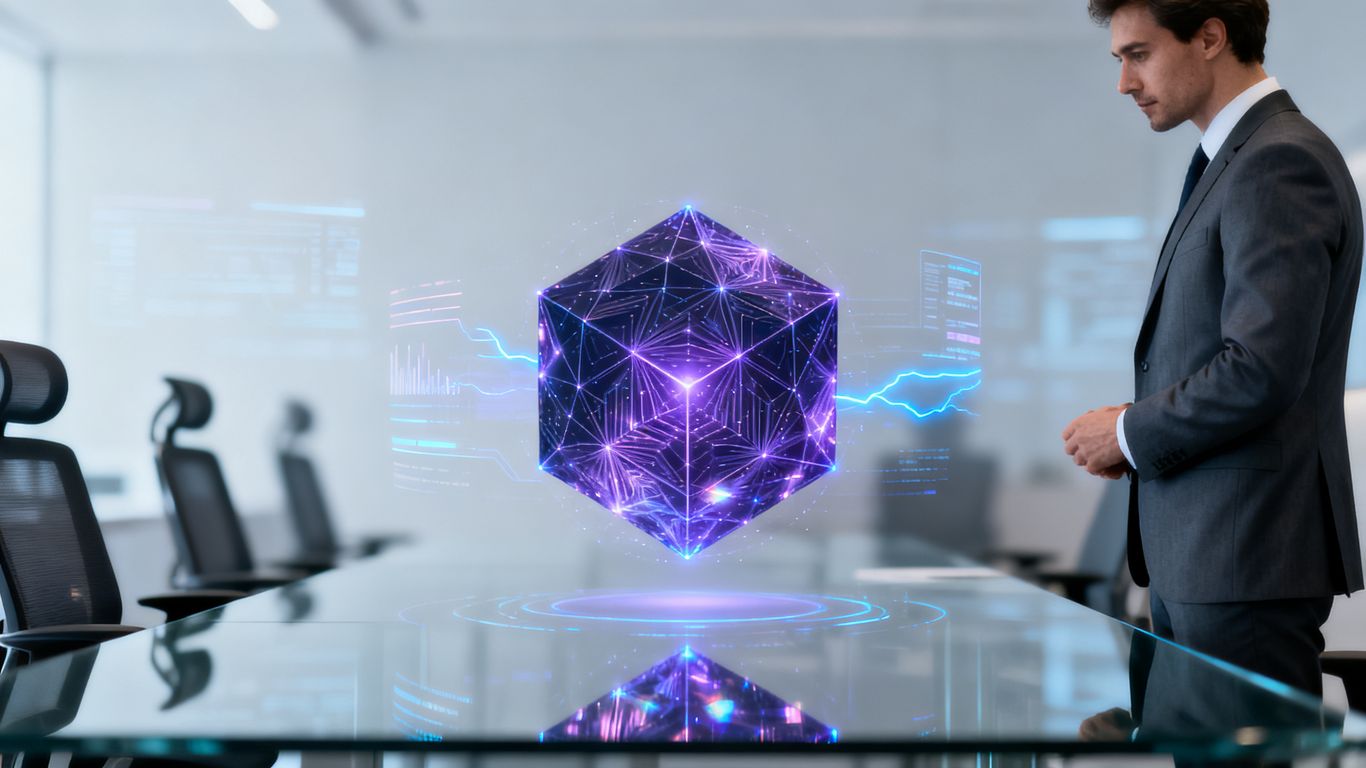 Person assessing an abstract AI concept in a professional setting.